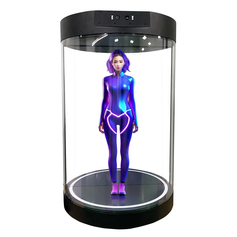 Power Tools Ai - Vitrina cilíndrica con pantalla holográfica, comentarista